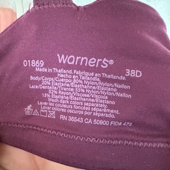 Warner's Plumb Bra with Lace Detail 38D - Picture 2 of 3